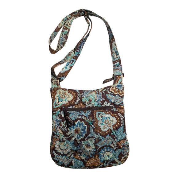 Vtg Y2K Vera Bradley Java Brown Blue Floral Hipster Sling Quilted Shoulder Bag - Picture 3 of 5